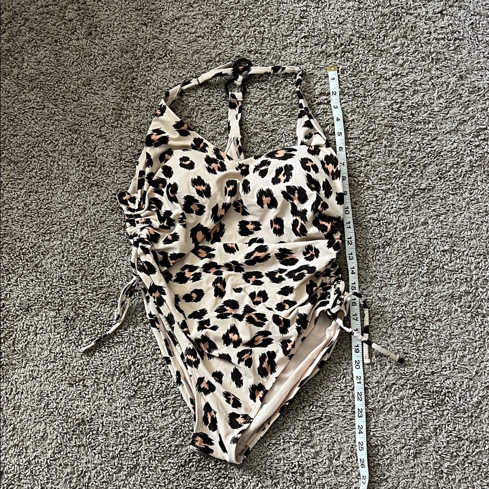 Kona Sol Beige Leopard-Print Halter One-Piece Swimsuit